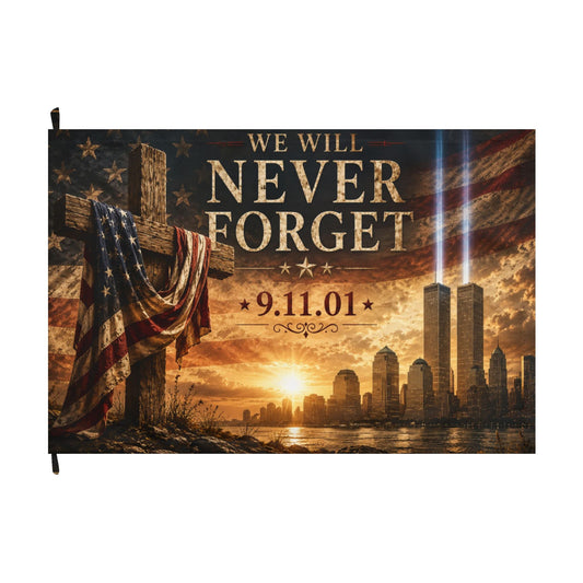 We Will Never Forget 9/11 Memorial Flag — Double-Sided American Tribute Flag