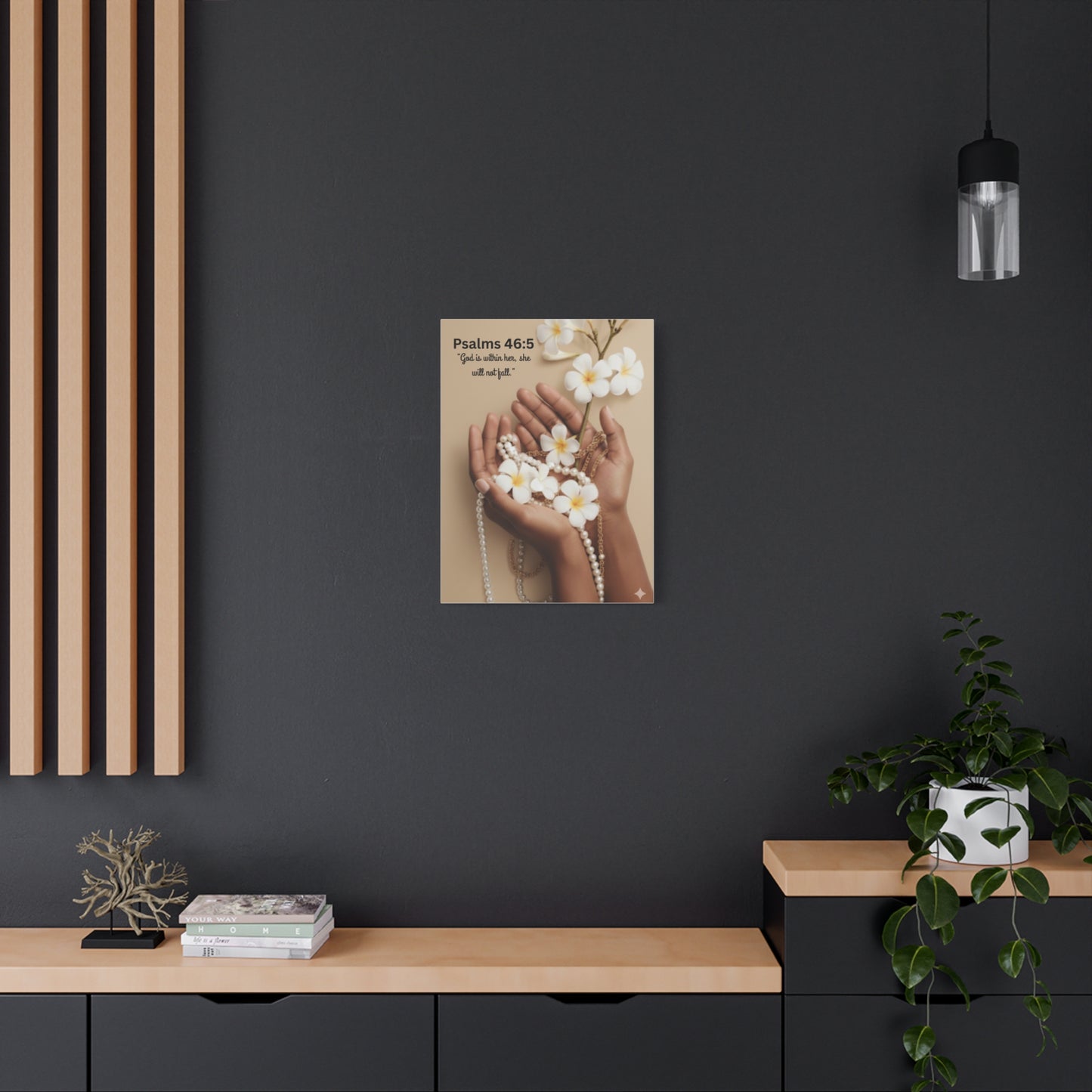 Canvas Wall Art — "Psalms 46:5" Hands with Flowers Religious Scripture Print