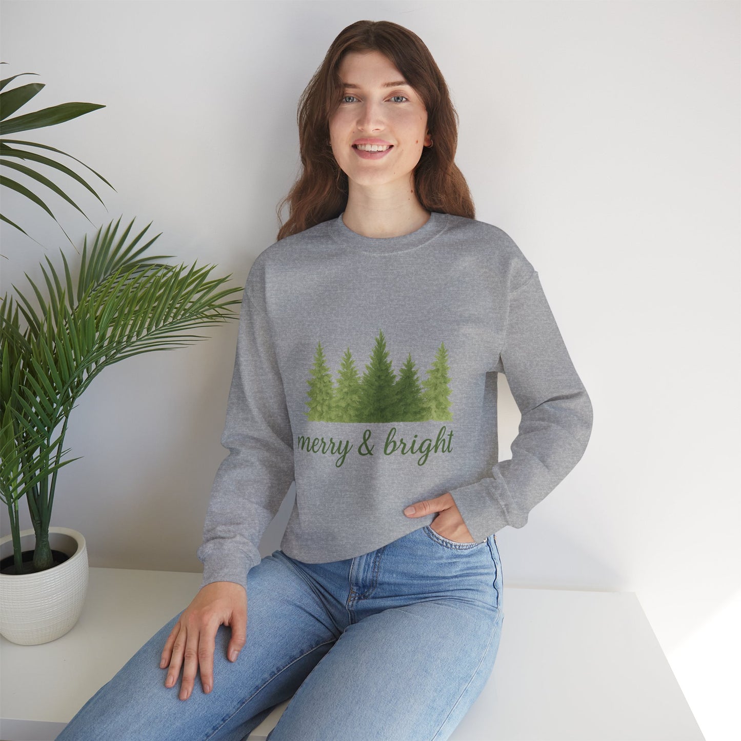 Merry & Bright Watercolor Pines Crewneck Sweatshirt