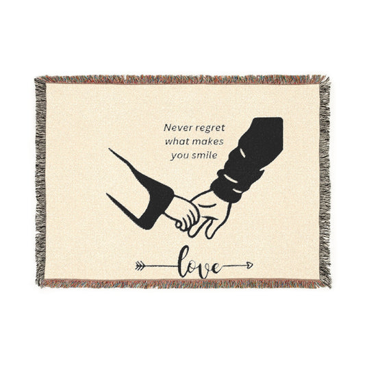 Love Promise Throw Blanket — "Never Regret What Makes You Smile" Woven Blanket