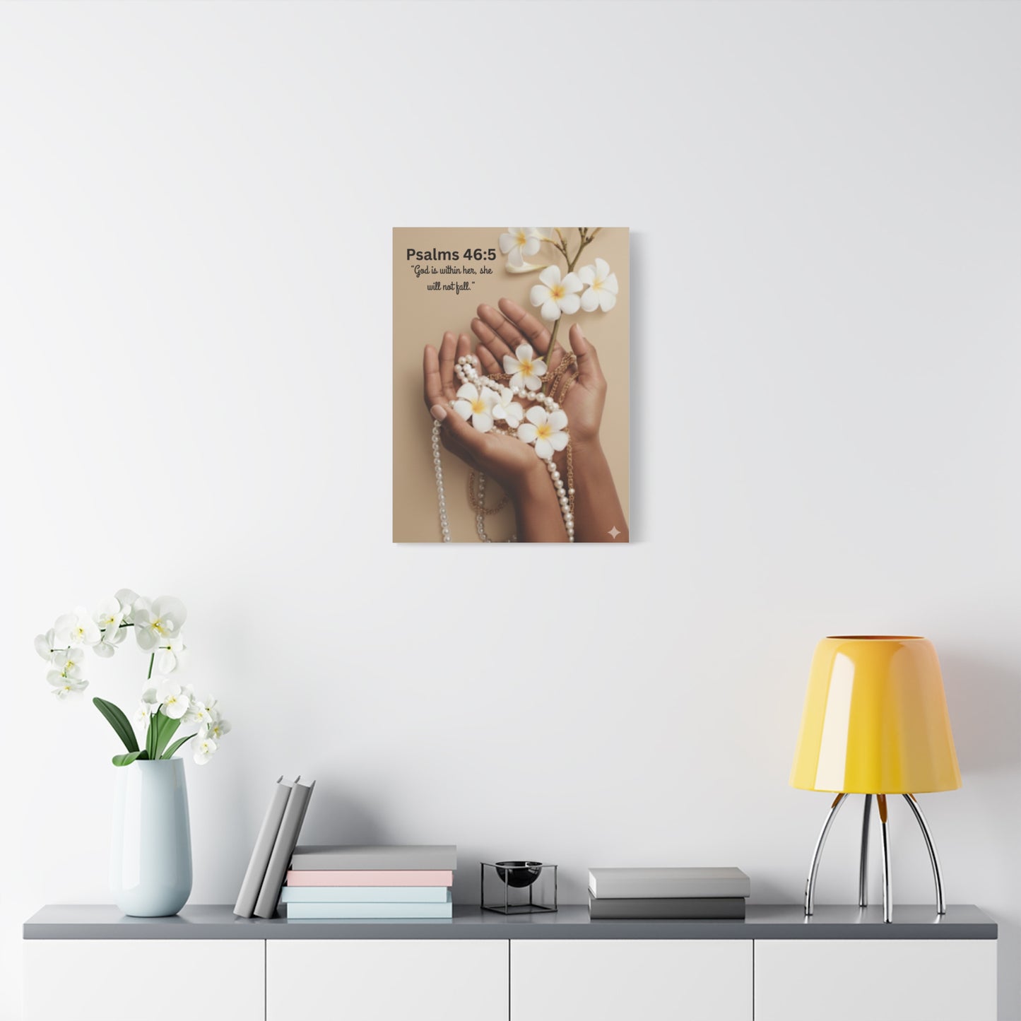 Canvas Wall Art — "Psalms 46:5" Hands with Flowers Religious Scripture Print