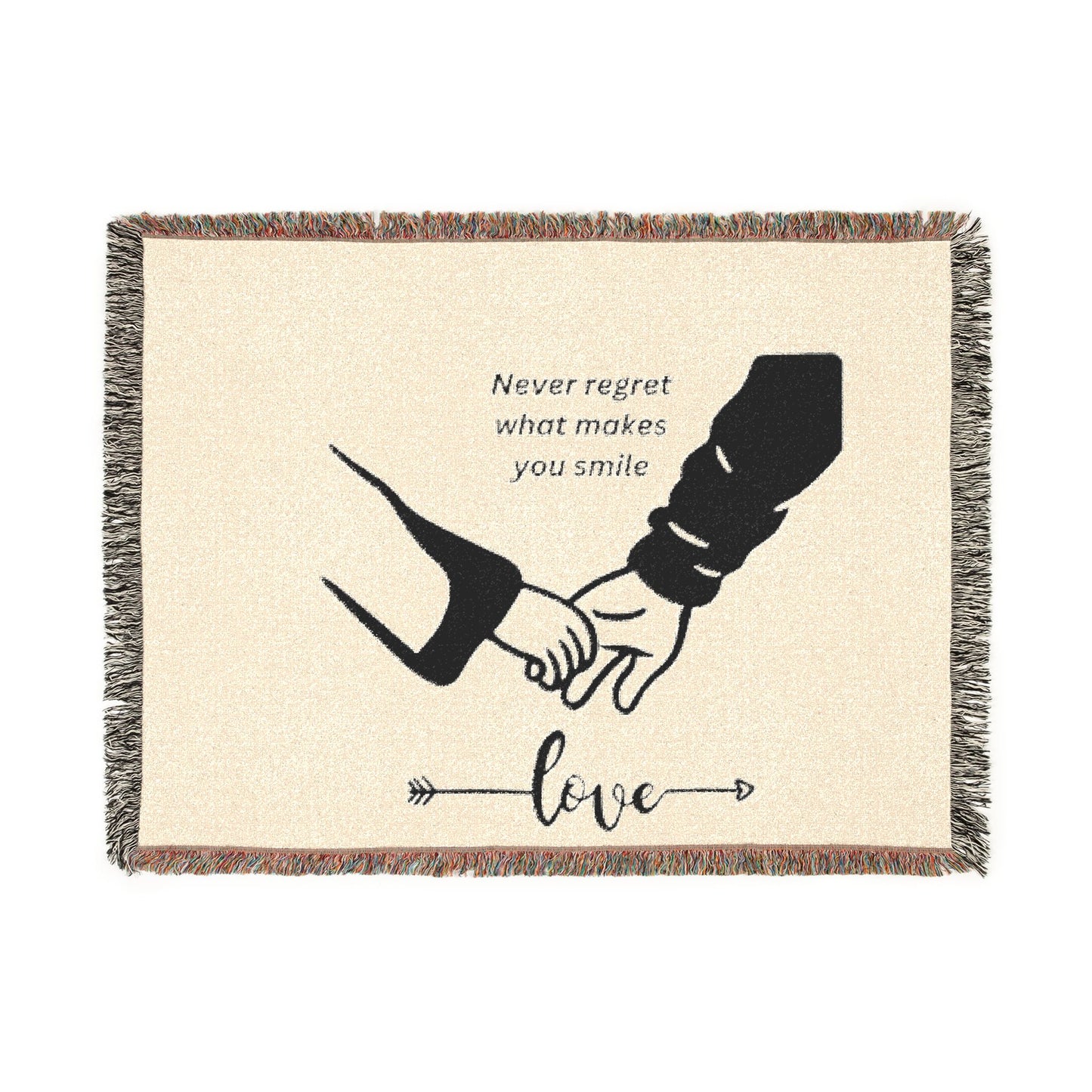 Love Promise Throw Blanket — "Never Regret What Makes You Smile" Woven Blanket