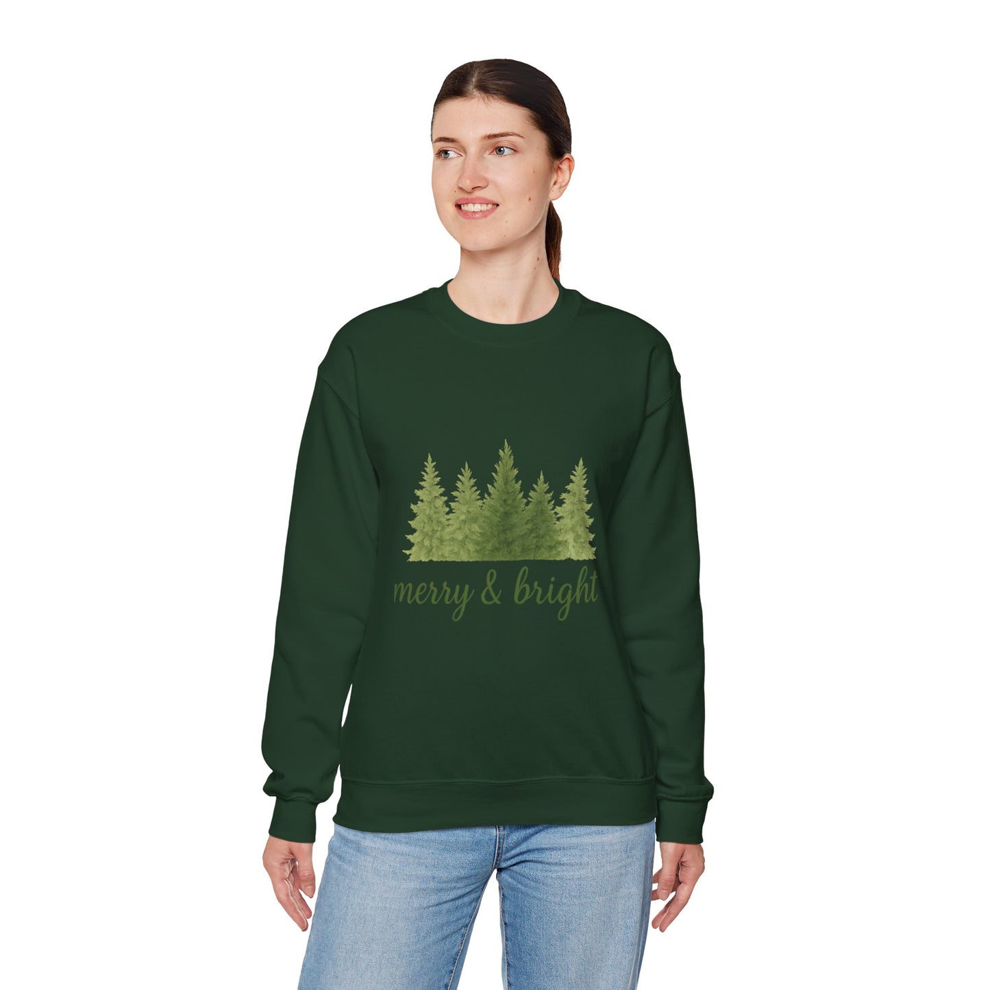 Merry & Bright Watercolor Pines Crewneck Sweatshirt