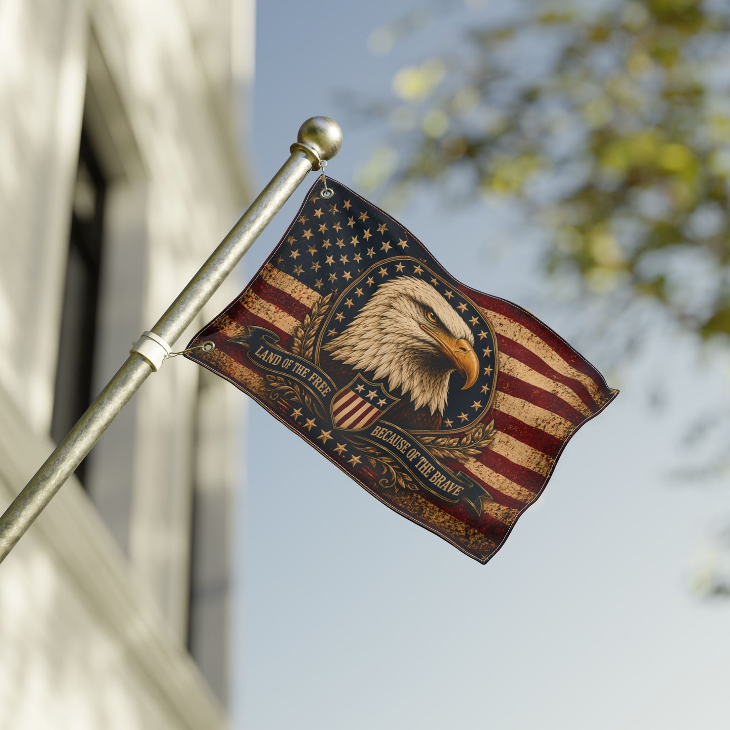 Patriotic Eagle Flag — "Land of the Free Because of the Brave" Double-Sided Outdoor Flag