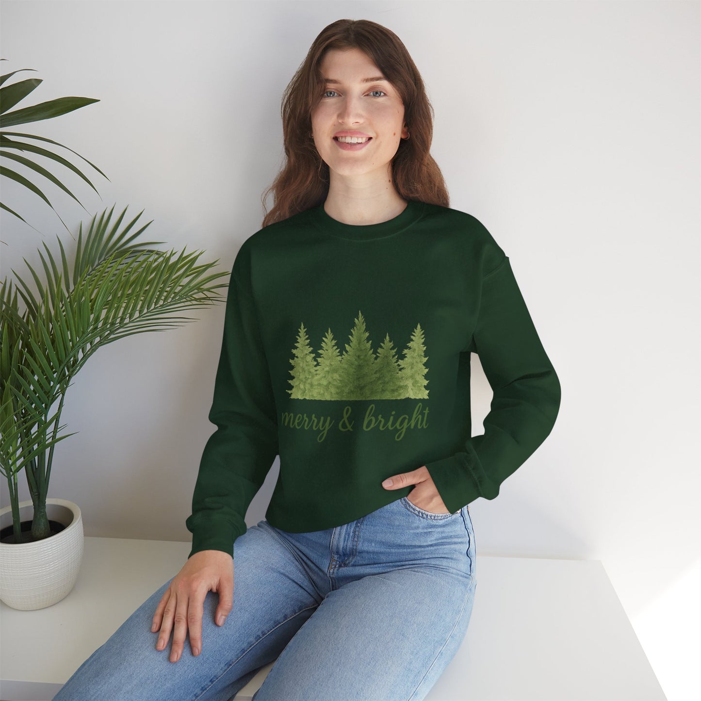 Merry & Bright Watercolor Pines Crewneck Sweatshirt