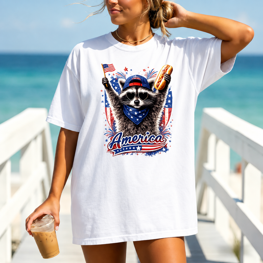Patriotic Raccoon T‑Shirt – Funny 4th of July Graphic Tee
