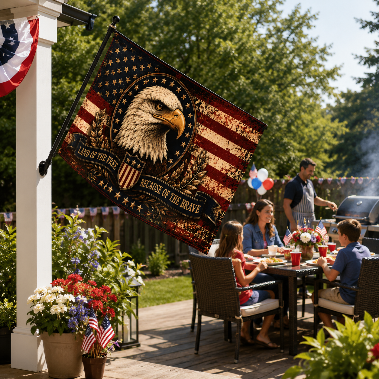 Patriotic Eagle Flag — "Land of the Free Because of the Brave" Double-Sided Outdoor Flag