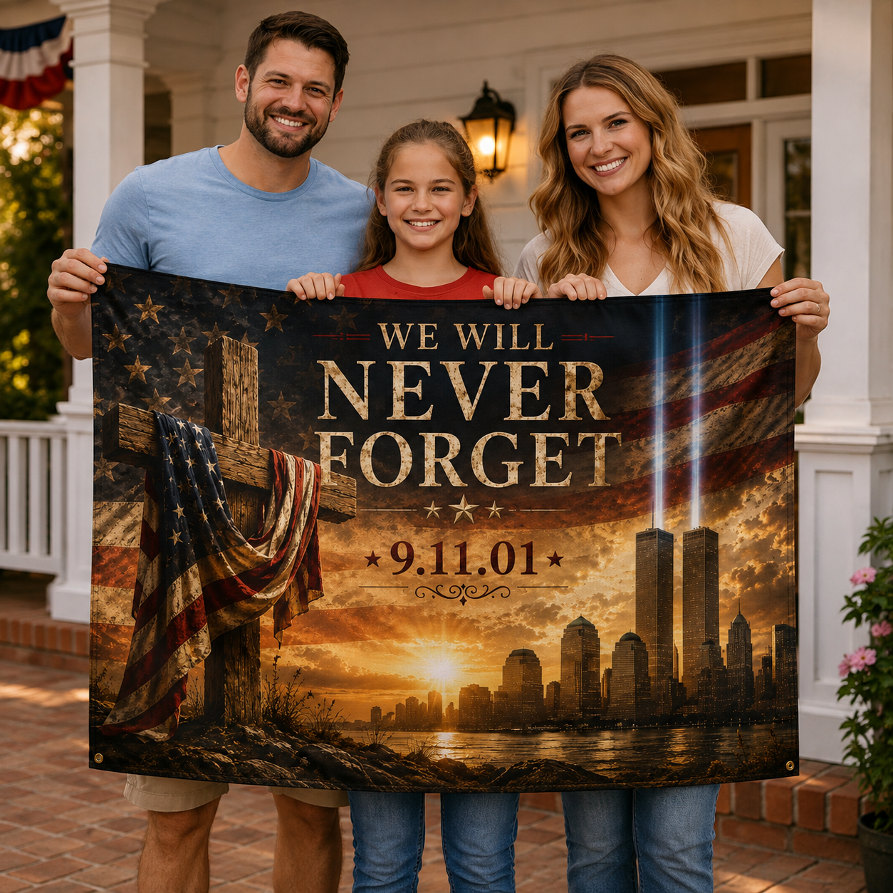We Will Never Forget 9/11 Memorial Flag — Double-Sided American Tribute Flag