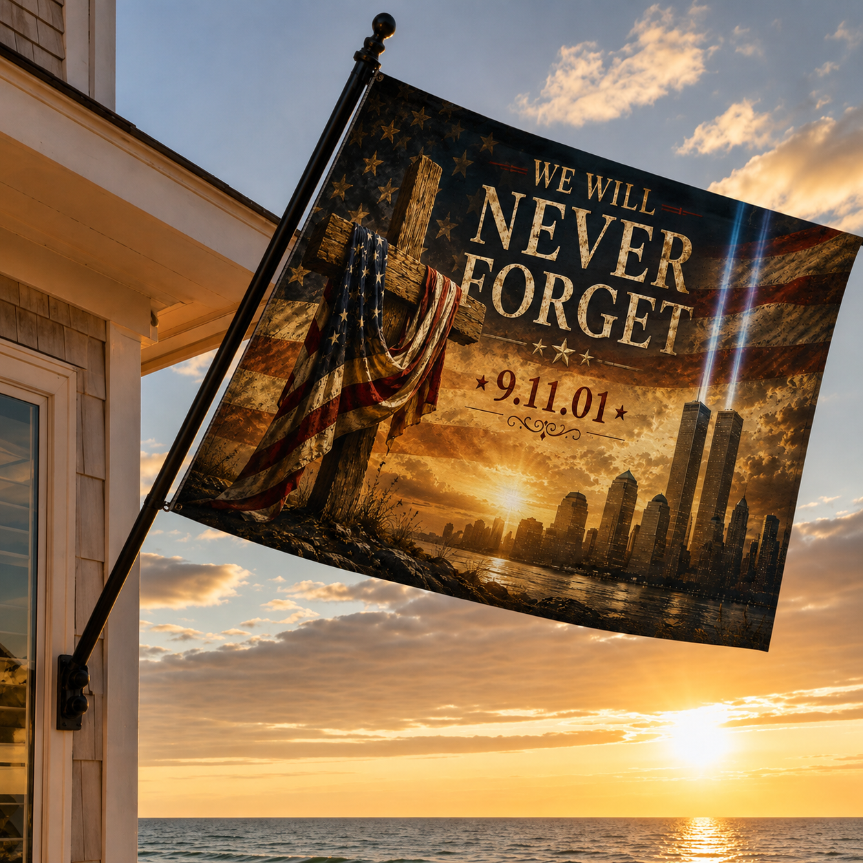We Will Never Forget 9/11 Memorial Flag — Double-Sided American Tribute Flag