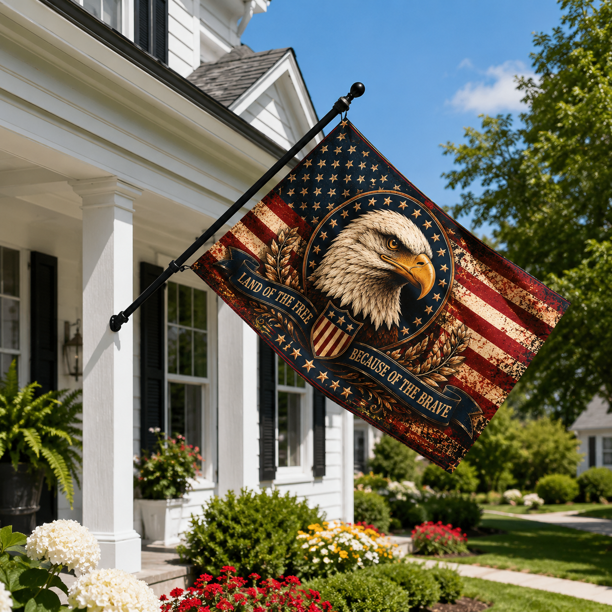 Patriotic Eagle Flag — "Land of the Free Because of the Brave" Double-Sided Outdoor Flag